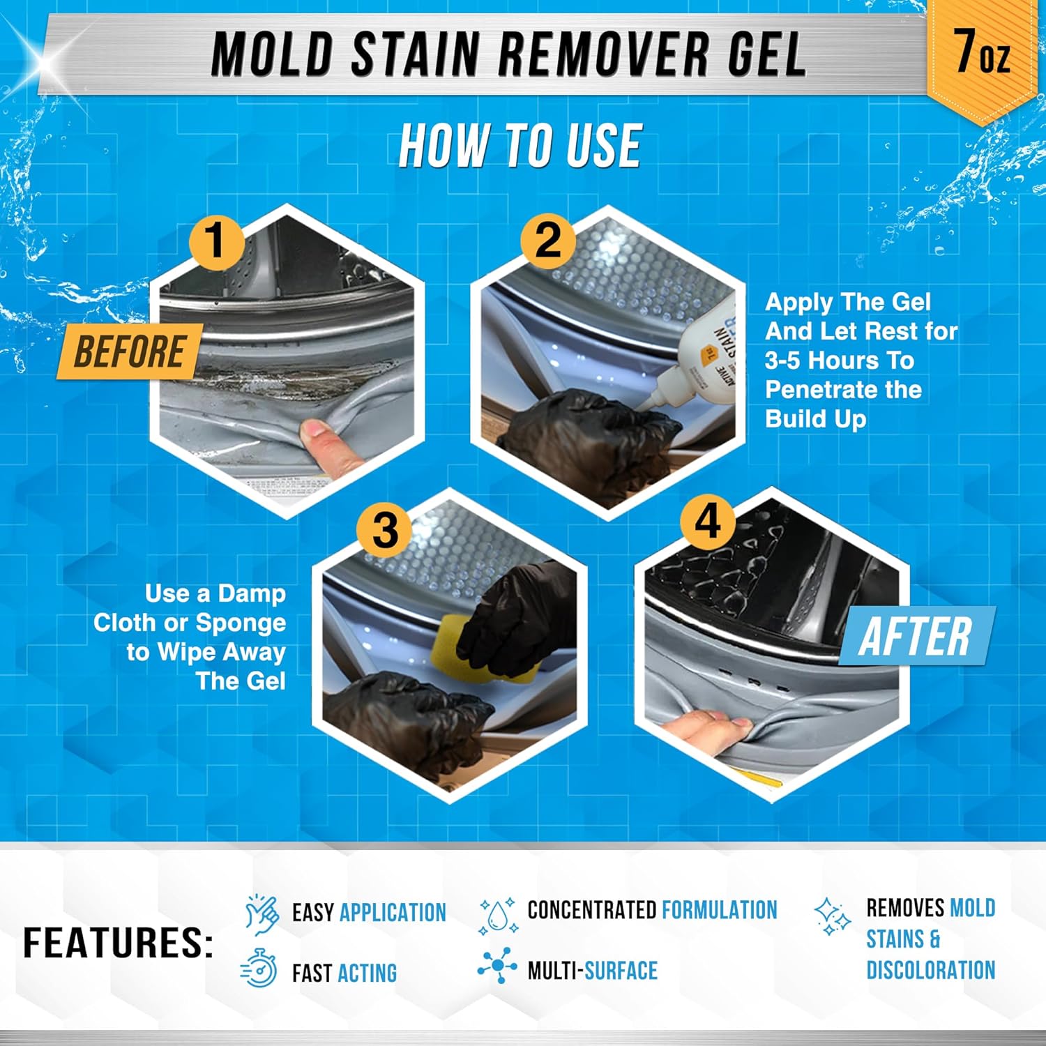 Mold & Mildew Stain Remover Gel for Seals and Grout